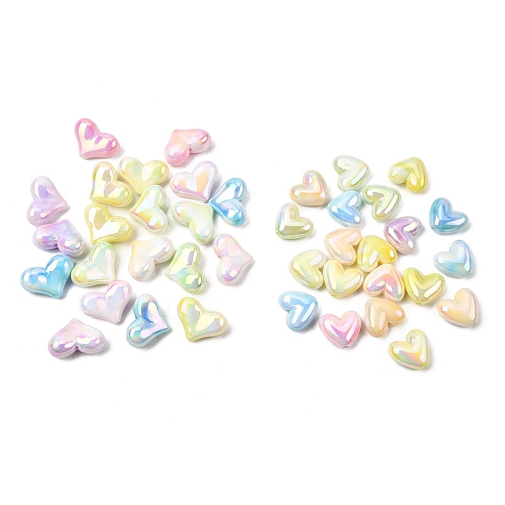 UV Plating Opaque Acrylic Beads, Iridescent, Heart