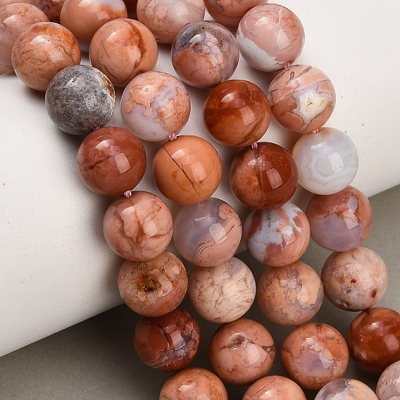 Natural Mexican Pink Agate Beads Strands, Crazy Lace Agate Beads, Smooth Round