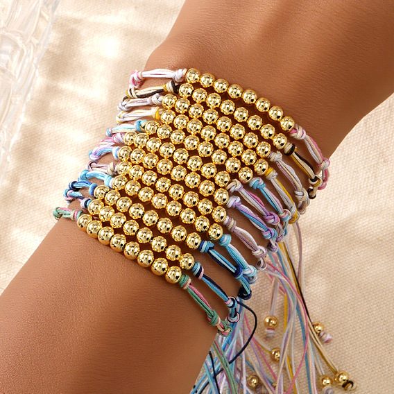 Латунные круглые бусины плетеные браслеты из бисера, плетеные браслеты из волоконного шнура для женщин