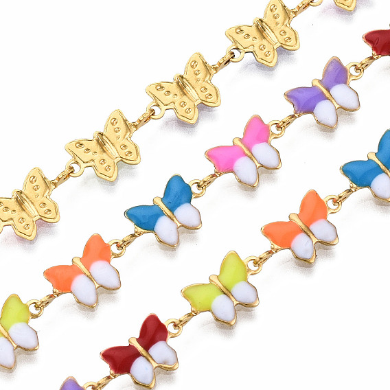 304 звенья цепи из нержавеющей стали и эмали, с катушкой, несварные, реальный 16 k позолоченный, без никеля , бабочка