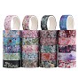 Floral Theme Pattern Paper Adhesive Tape, for Card-Making, Scrapbooking, Diary, Planner, Envelope & Notebooks
