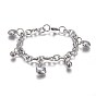 304 Kätzchen-Bettelarmbänder aus Edelstahl, mit 201 Edelstahlring, mit Karabiner verschlüsse, runder und Katzenkopf