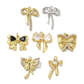 Rack Plating Brass Micro Pave Cubic Zirconia Pendants, with Jump Ring, Long-Lasting Plated, Lead Free & Cadmium Free, Bowknot