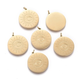 Ion Plating(IP) 304 Stainless Steel Pendants, with Jump Ring, Flat Round with Sun