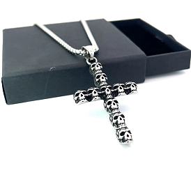 Винтажные готические ожерелья с подвеской из нержавеющей стали в виде креста и черепа для мужчин и женщин