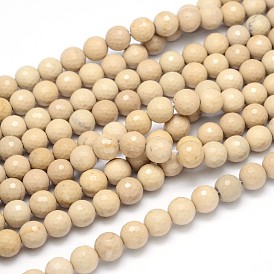 Natural Riverstone Round Bead Strands, Faceted