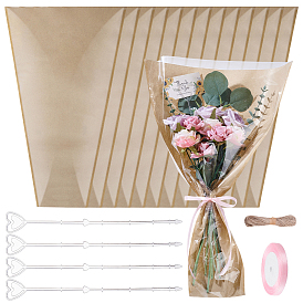 Подарочные пакеты из пластиковой бумаги OPP с одним цветком, включает в себя держатель для карточек из смолы в форме сердца с цветочным узором, джутовый шнур, Полиэфирная лента