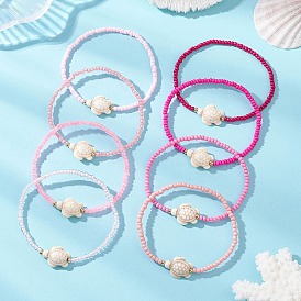 8 Набор эластичных браслетов из стеклянного бисера и синтетического бирюзового бисера в форме черепахи для женщин