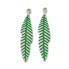 316 Surgical Stainless Steel Enamel Pendants, Leaf Charm, Stainless Steel Color