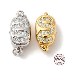 925 Sterling Silver Micro Pave Clear Cubic Zirconia Bayonet Clasps, Oval, with 925 Stamp