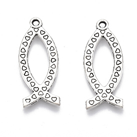Tibetan Style Alloy Pendants, for Religion, Cadmium Free & Lead Free, Jesus Fish with Heart