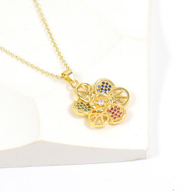 Exquisite Floral Pendant Necklace with Micro Inlaid Zircon for Women