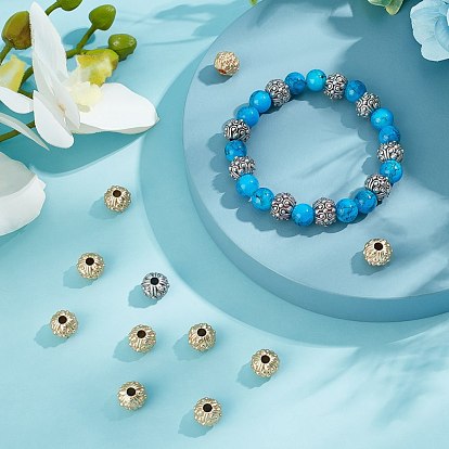 Tibetan Style Alloy Beads, Round with Flower, Cadmium Free & Nickel Free & Lead Free