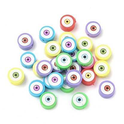 Печатные бусины из полимерной глины ручной работы, плоско-круглые