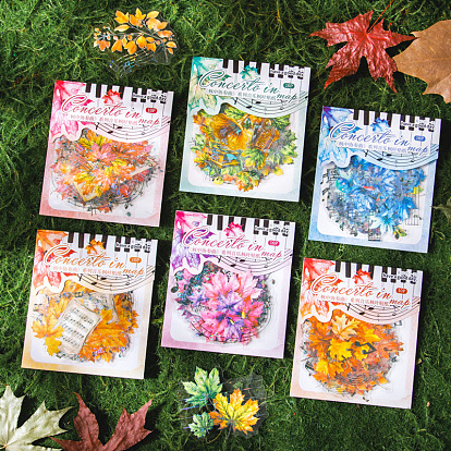 10Pcs Iridescent Musical Not Leaf PET Waterproof Self Adhesive Stickers, Maple Leaf Decals for DIY Scrapbooking, Photo Album Decoration