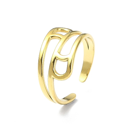 Ion Plating(IP) 304 Stainless Steel Open Cuff Ring, Hollow Wide Band Rings