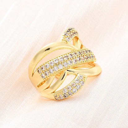 Латунные кольца из манжеты с прозрачным цирконием, кольца крест-накрест для женщин, стойки покрытие, без кадмия и без свинца, прочное покрытие