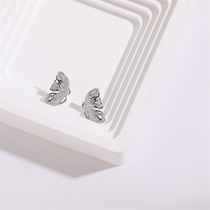 Серьги-бабочки с цирконом 925 серебряные булавки, женские асимметричные серьги-гвоздики, украшения