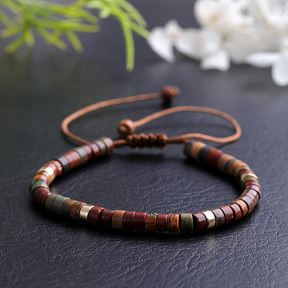 Плоские круглые натуральная полихромная яшма/камень пикассо/яшма пикассо плетеные браслеты с бусинами, регулируемые женские браслеты