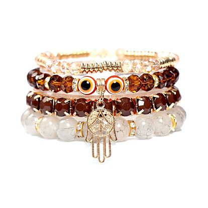 Bohemian Style Bracelet with Devil Eye Charm, Crystal Rhinestone Chain and Palm Pendant Jewelry for Women
