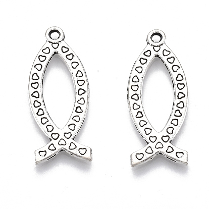 Tibetan Style Alloy Pendants, for Religion, Cadmium Free & Lead Free, Jesus Fish with Heart