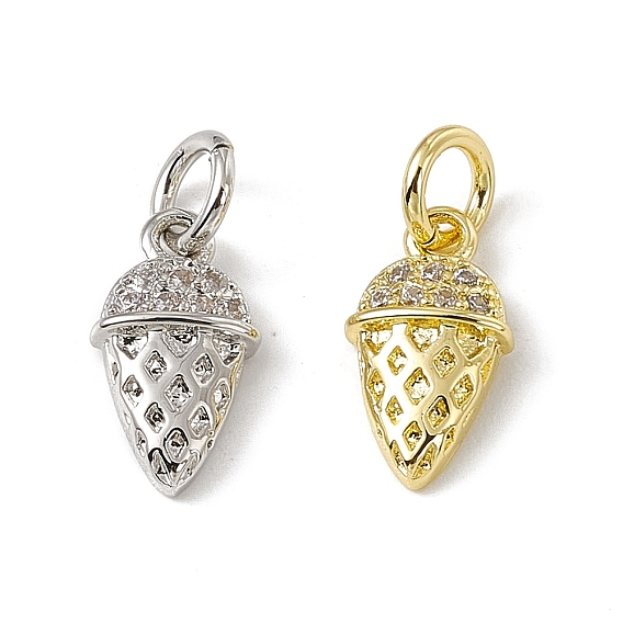 Подвески в виде мороженого из латуни с микропаве из прозрачного кубического циркония, с открытыми кольцами прыжковых