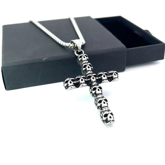 Винтажные готические ожерелья с подвеской из нержавеющей стали в виде креста и черепа для мужчин и женщин