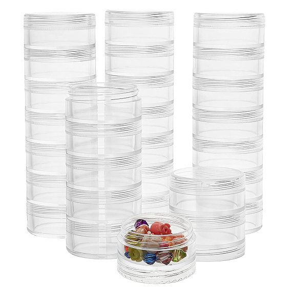 10 Sets 7-Layered ABS Plastic Screw Together Stacking Jars, Pill Cases, Column, with 1 Sheet Self-Adhesive Blank Paper Sticker