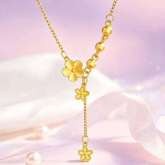 Brass Flower Tassel Pendant Necklaces for Women