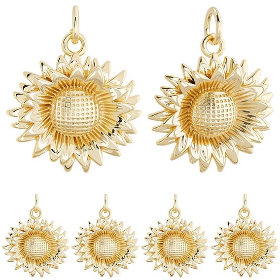 10 латунные подвески шт., прелести подсолнуха, без свинца и без кадмия, стойки покрытие, долговечный, с целью перехода в кольце