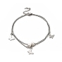 Ccb perle & 304 bracelet de cheville à breloques en acier inoxydable, bracelet de cheville à double épaisseur pour femmes