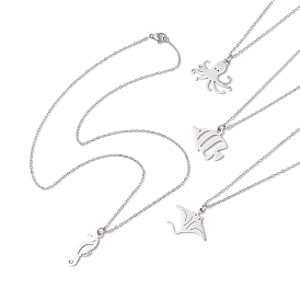 Pendant Necklaces, 304 Stainless Steel Cable Chain Necklaces, Mixed Shapes