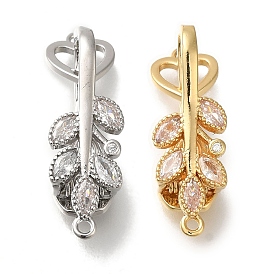 Brass Fold Over Clasps, Micro Pave Clear Cubic Zirconia, Leaf