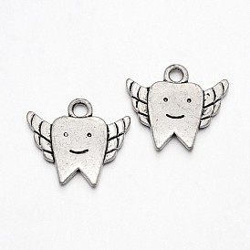 Tooth with Wing Tibetan Style Alloy Pendants, Cadmium Free & Lead Free, 18x20x2mm, Hole: 2mm, about 500pcs/1000g