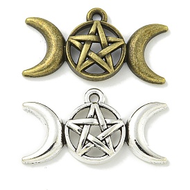 Tibetan Style Alloy Pendants, Lead Free & Cadmium Free, Flat Round with Star & Moo