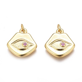 Brass Micro Pave Lavender Cubic Zirconia Charms, Long-Lasting Plated, Lip