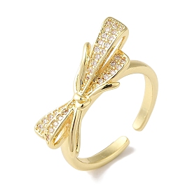 Bowknot Brass Micro Pave Clear Cubic Zirconia Open Cuff Rings for Women