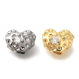 Brass Micro Pave Cubic Zirconia Beads, Heart