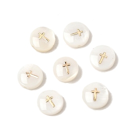 Натуральные пресноводные ракушки, плоские круглые бусины, с золотистыми латунными пластинами, цвет морской раковины