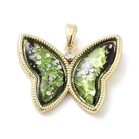 Brass Micro Pave Cubic Zirconia Pendants, with Resin, Butterfly Charm