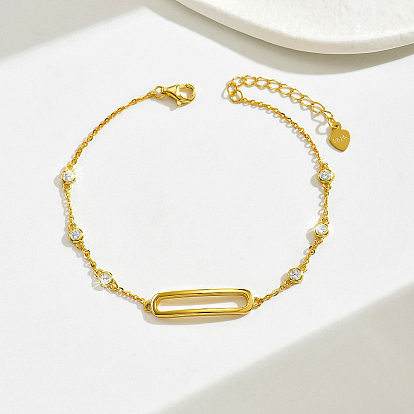 925 bracelets à maillons rectangulaires creux en argent sterling, bracelets chaîne câblée pour femmes