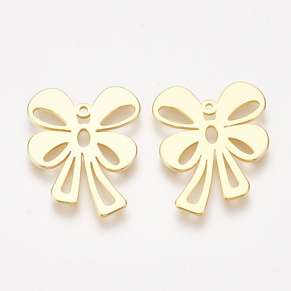 Brass Pendants, Nickel Free, Real 18K Gold Plated, Bowknot