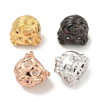 Brass Micro Pave Clear Cubic Zirconia Beads, Cadmium Free & Nickel Free & Lead Free, Girl Head