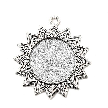 Tibetan Style Alloy Sun Pendant Cabochon Settings, Cadmium Free & Lead Free, Flat Round Tray: 25mm, 46x41x2mm, Hole: 3mm, about 125pcs/kg