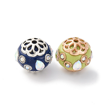 Круглые бусины из смолы ручной работы из Индонезии, со сплавочной фурнитурой со стразами, круглые