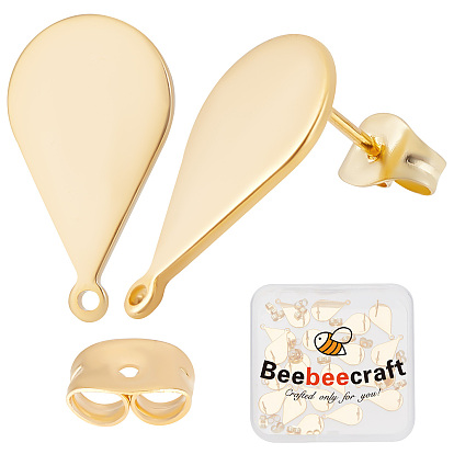 30 шт 201 детали серьги-гвоздики из нержавеющей стали, с горизонтальными петлями и 304 штифтами из нержавеющей стали и ушными гайками, слеза