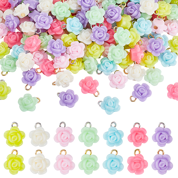 200 шт. Непрозрачные подвески из акрила, цветок, с железными петлями