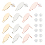 30Pcs 3 Colors 304 Stainless Steel Stud Earring Findings, with Loop and Flat Plate, Oval, with 50Pcs Plastic Ear Nuts
