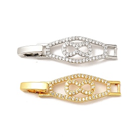 Rhombus with Bowknot Rack Plating Brass Clear Cubic Zirconia Watch Band Clasps, Cadmium Free & Lead Free, Long-Lasting Plated
