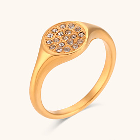 Minimalist Chic Gold Plated Stainless Steel Round Diamond Ring Jewelry